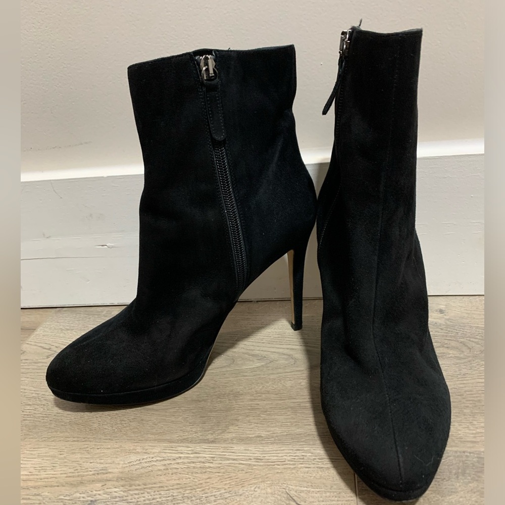 SAKS FIFTH AVE. Black Suede High Heel Boots